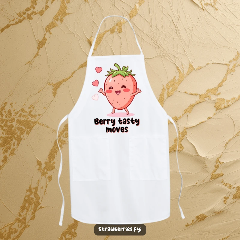Funny Strawberry Shimmy Apron: A cheerful strawberry doing a funny dance, perfect for a playful kitchen experience.