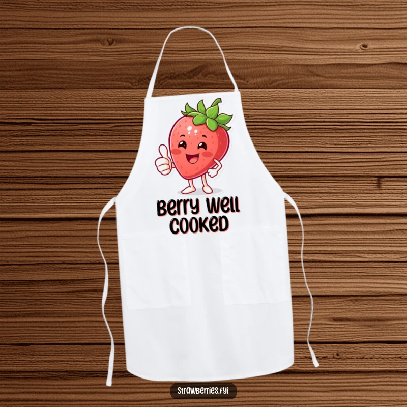 Funny Thumbs Up Strawberry Apron: A beaming strawberry giving a thumbs up, perfect for a positive cooking experience.