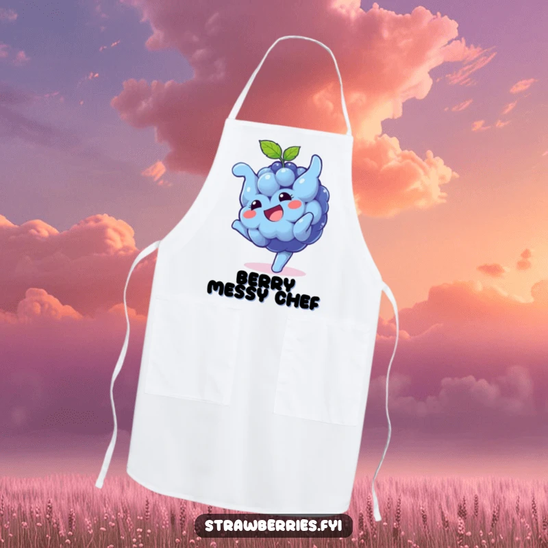 Funny Apron: A playful blueberry character doing a somersault with a grin, perfect for the kitchen and adding humor to cooking.
