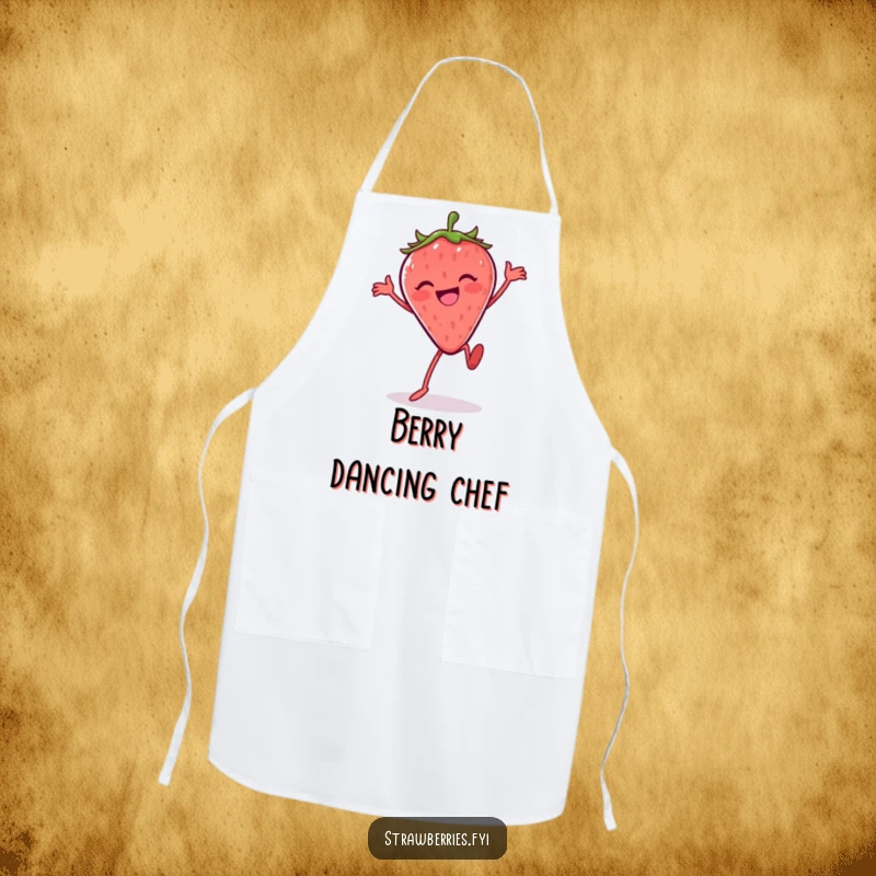 Funny Silly Dance Strawberry Apron: A beaming strawberry doing a funny dance, perfect for a lively kitchen.