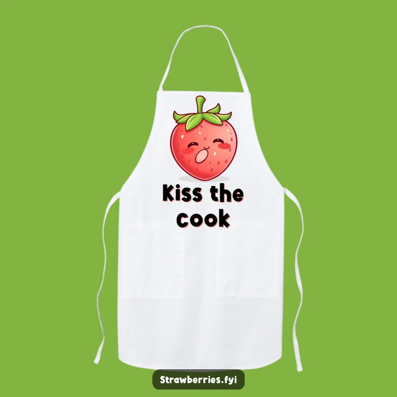 Funny Kawaii Strawberry Kiss Apron, Sweet Kitchen Fun & Strawberry Gift