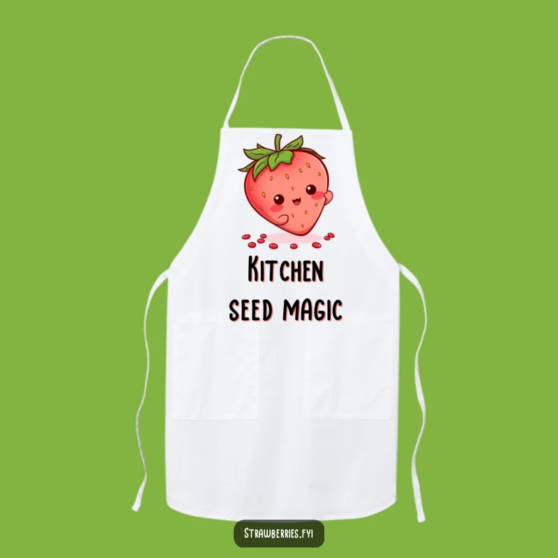 Funny Kawaii Strawberry Seed Flourish Apron, Playful Kitchen Fun & Gift