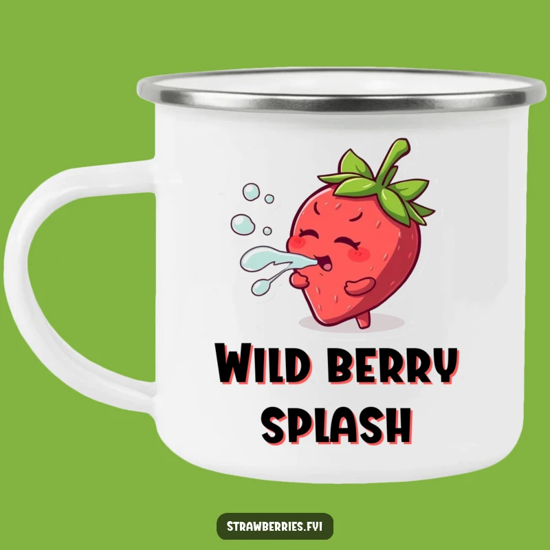 Funny Strawberry Camping Mug: Juice Squirt Adventure, Fruity Sips Gift