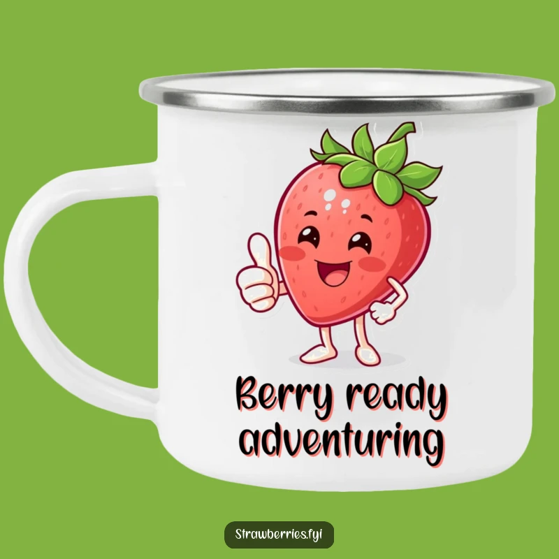 Funny Thumbs Up Strawberry Camping Mug: Positive Vibes for Outdoor Fun