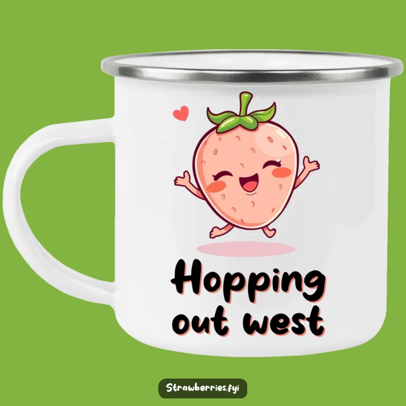 Funny Kawaii Strawberry Hop Camping Mug: Cheerful Sips for Outdoor Fun