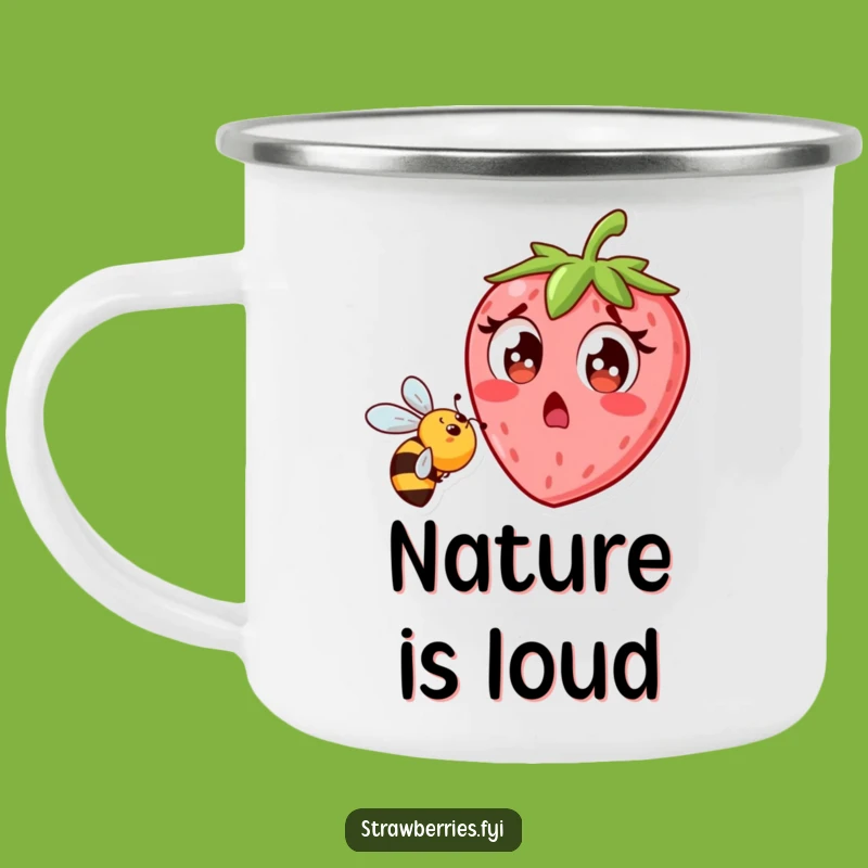 Funny Strawberry Bee Camping Mug - Durable Surprise Fruit Enamel Mug for Outdoors