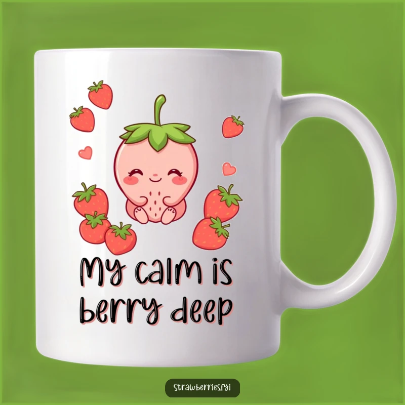 Funny Content Strawberry Smile Mug - Serene Fruit Art Funny Gift