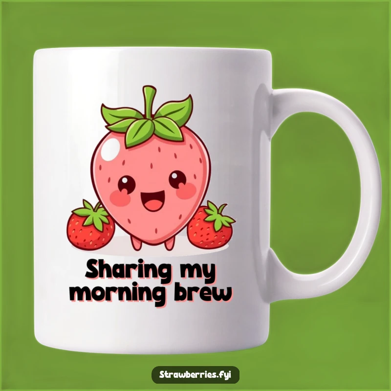 Funny Kawaii Strawberry Sharing Mug: Big Smile Berry Character Offer Gift