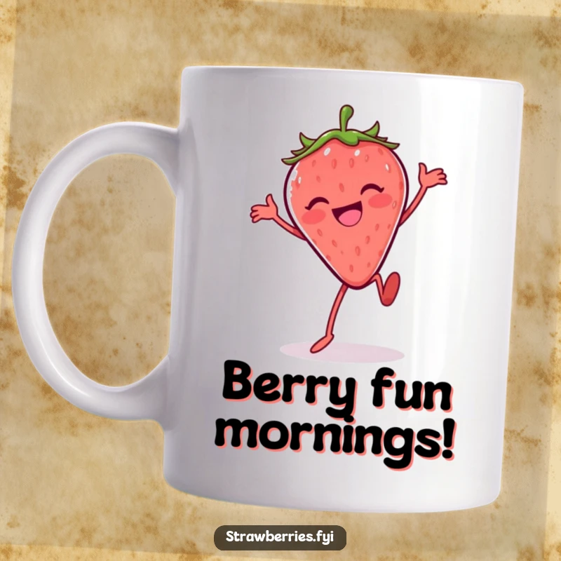 Funny Silly Dance Strawberry Mug: A jubilant strawberry doing a funny, energetic dance, full of playful spirit.