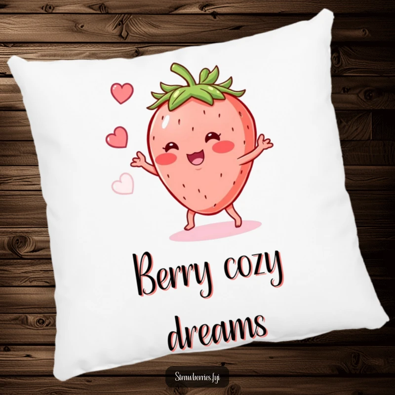 Funny Strawberry Shimmy Pillow: A happy dancing strawberry character offering comfort and a dose of funny fruit cheer.
