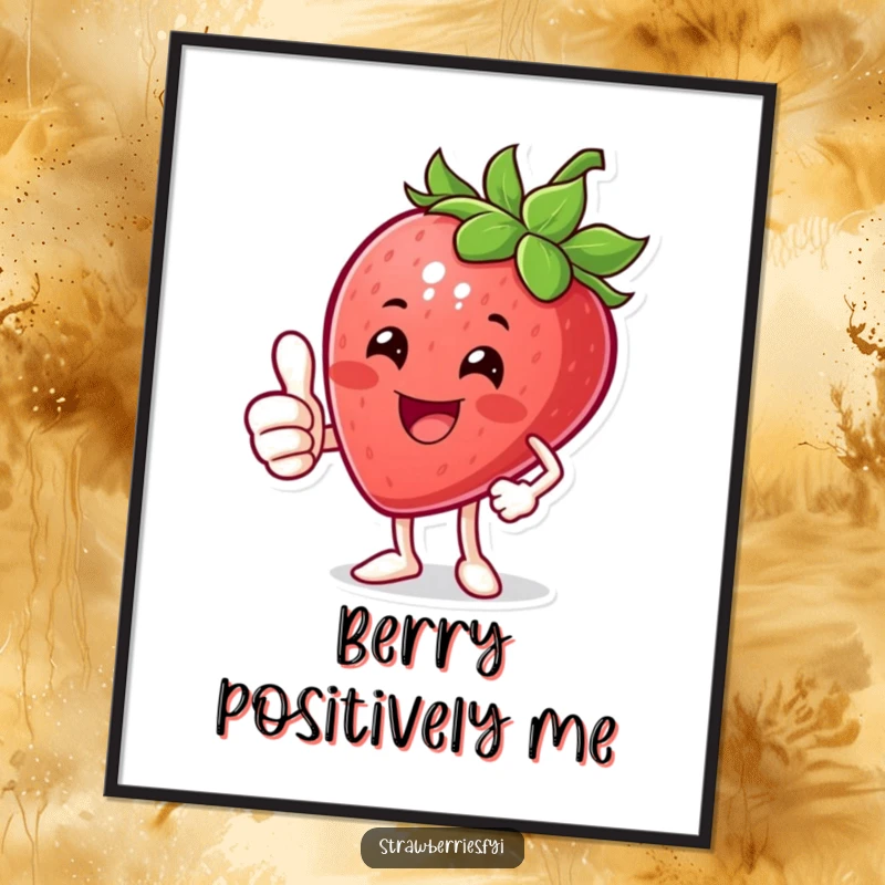 Funny Thumbs Up Strawberry Digital Art: A beaming strawberry giving a thumbs up, perfect for positive decor.