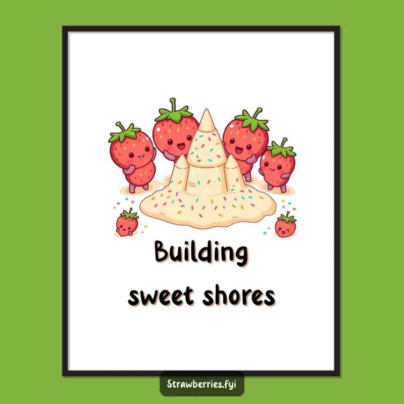 Funny Strawberry Sandcastle Digital Art - Instant Beachy Character Download