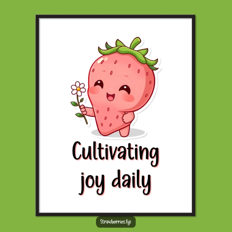 Funny Strawberry Flower Digital Art - Cute Character Bloom Printable, Gift