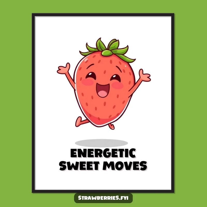 Funny Excited Strawberry Digital Art Print Add Energetic Fun Instantly