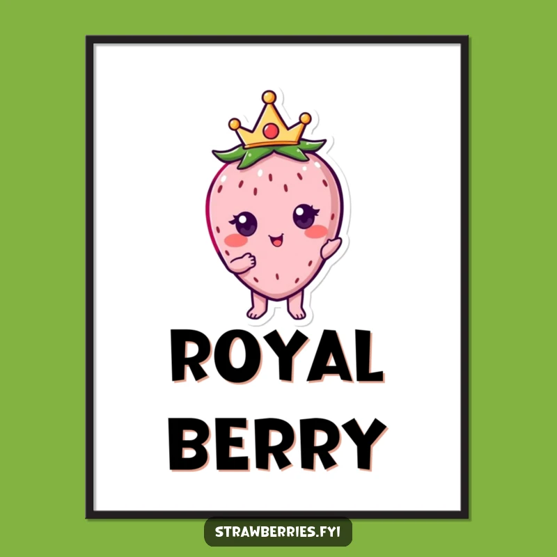 Funny Kawaii Strawberry Crown Digital Art - Regal Printable Decor for a Sweet Space