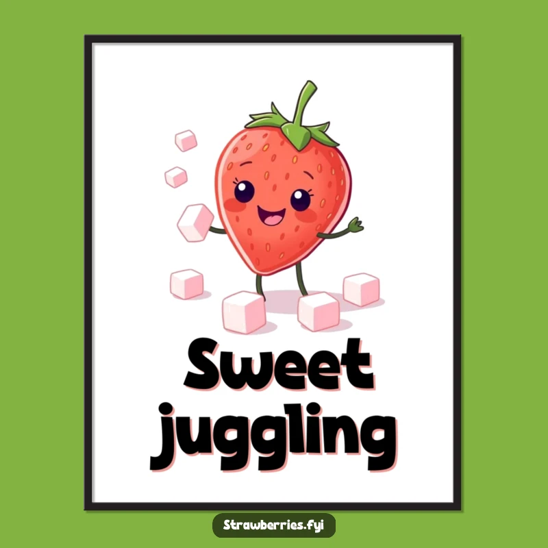 Funny Kawaii Strawberry Juggling Digital Art: Instant Sweetness, Perfect Funny Gift!