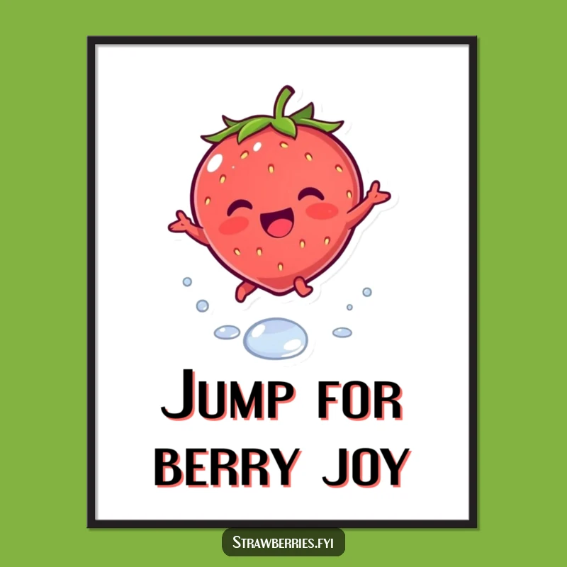 Funny Kawaii Strawberry Leap Digital Art - Instant Cute Decor