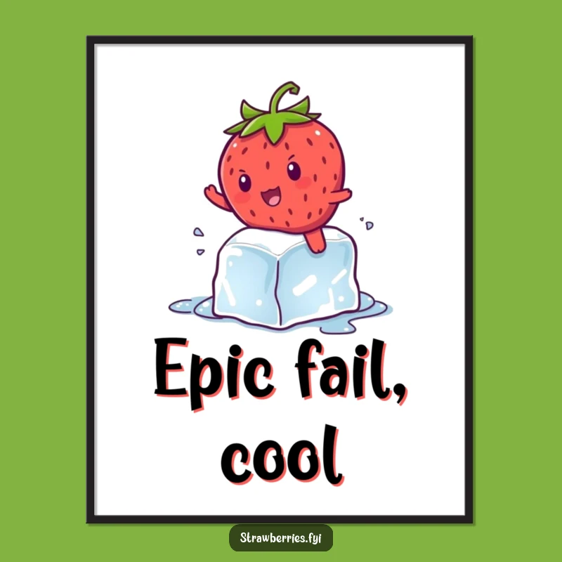 Funny Strawberry Ice Cube Digital Art - Hilarious Kawaii Print & Gift