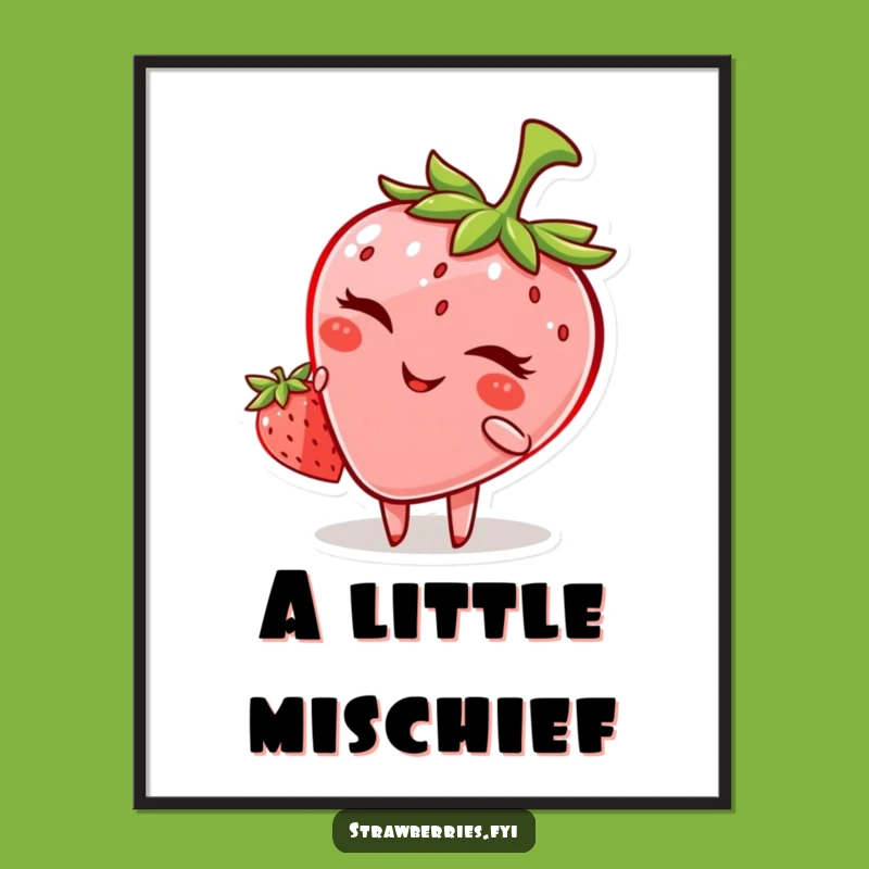Funny Winking Strawberry Digital Art: Cheeky Decor for Your Walls