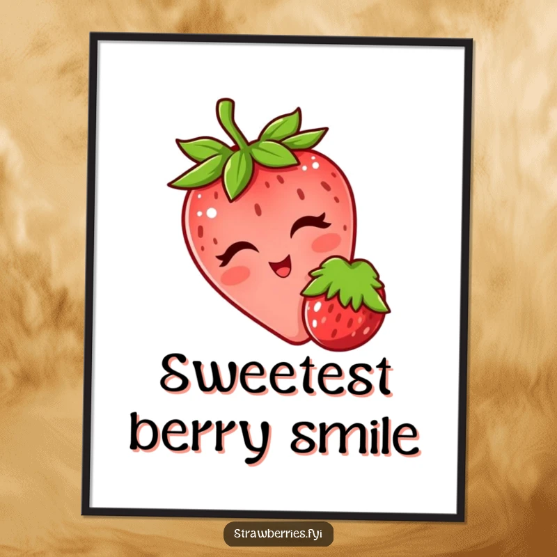 Funny digital art print of a winking strawberry playfully nudging a berry, perfect for adding a flirty and cheerful vibe digitally.