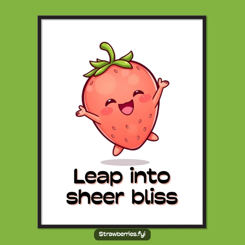 Instant Funny Kawaii Strawberry Leap Digital Art: Joyful Berry Character Download Gift