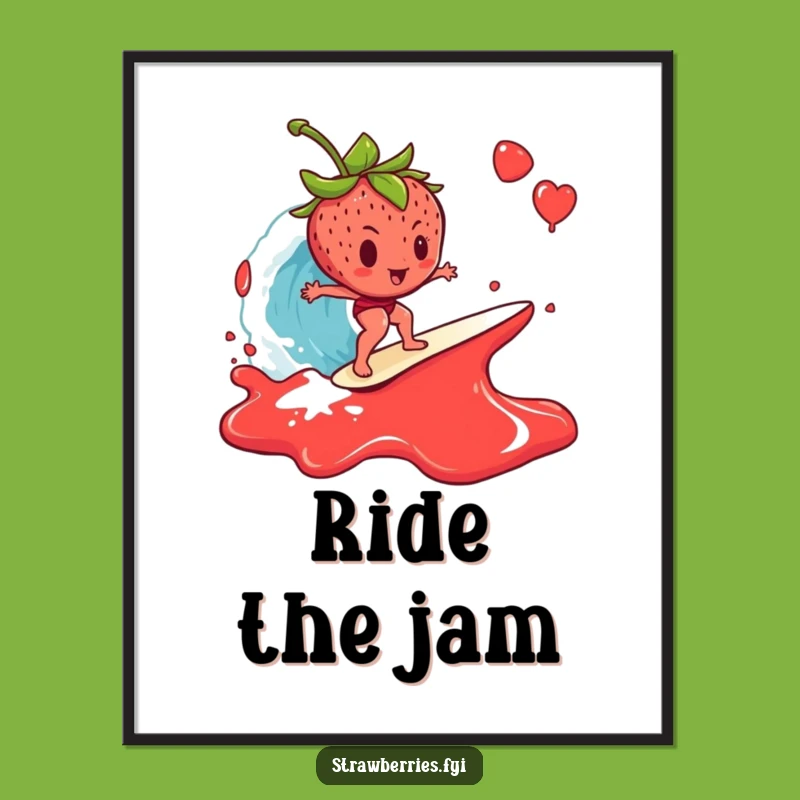 Funny Strawberry Digital Art: Jam Wave Surfer - Instant Breakfast Decor!
