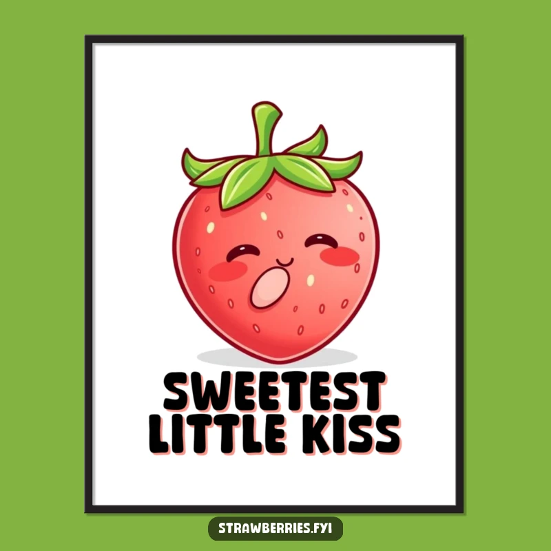 Printable Funny Kawaii Strawberry Kiss Art, Sweet & Adorable Strawberry Decor