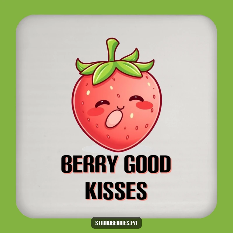 Funny Kawaii Strawberry Kiss Coaster, Cute & Sweet Strawberry Drink Protector