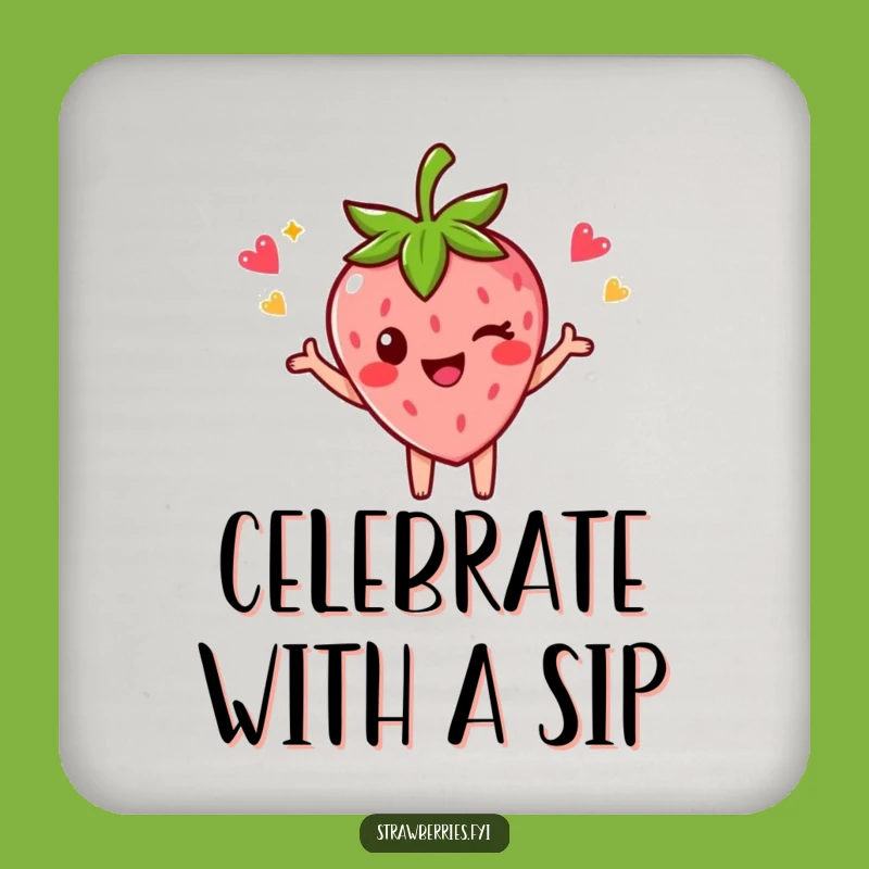 Funny Strawberry Coaster: Victory Pose, Winking Style Gift
