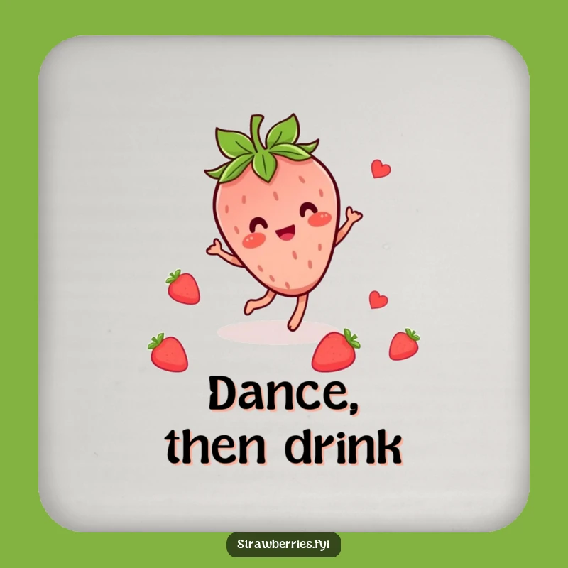 Funny Kawaii Strawberry Dance Drink Coaster Set: Cheerful Berry Character Protection Gift