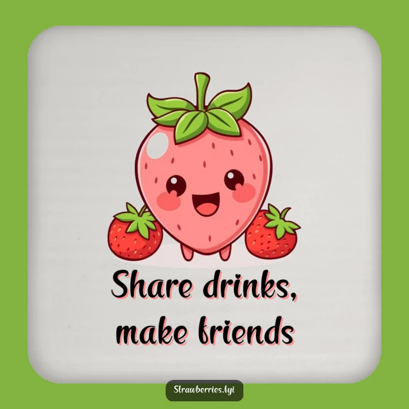 Funny Kawaii Strawberry Sharing Drink Coaster Set: Big Smile Berry Protection Gift