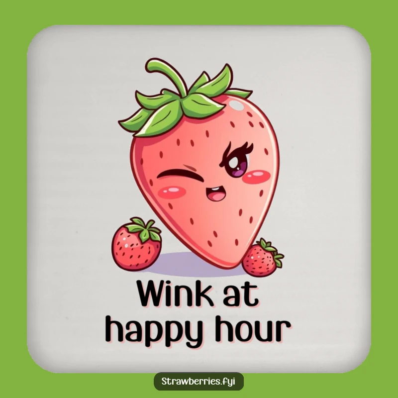 Funny Strawberry Wink Coaster: A Mischievous Touch for Your Drinks!