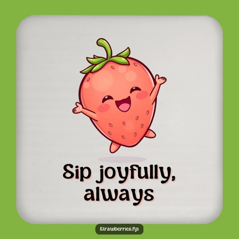 Funny Kawaii Strawberry Leap Drink Coaster Set: Joyful Berry Character Protection Gift