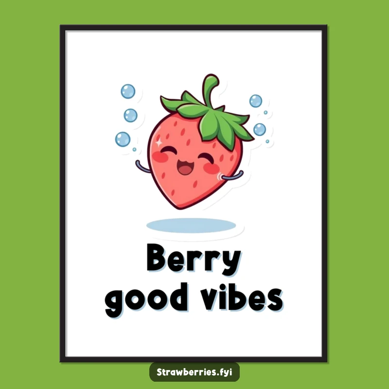 Funny Strawberry Droplet Juggler Poster - Whimsical Smiling Fruit Art Print