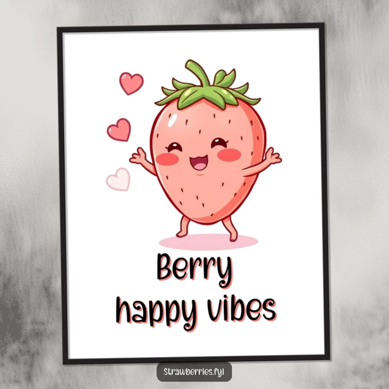Funny Strawberry Shimmy Poster: A joyful strawberry character captured mid-shimmy, adding vibrant fruit-themed humor.