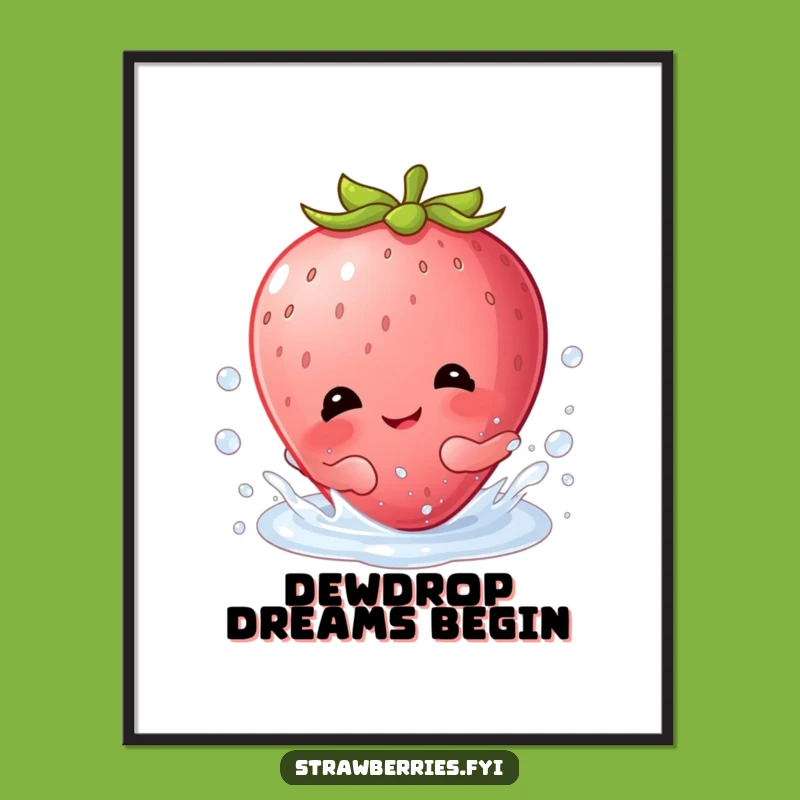 Funny Kawaii Strawberry Splash Poster: Giggling Berry Character Art Gift