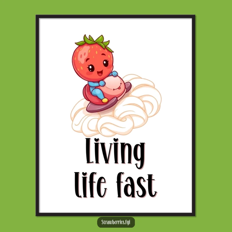 Funny Strawberry Poster: Whipped Cream Ramp Thrills - Whimsical Wall Art!