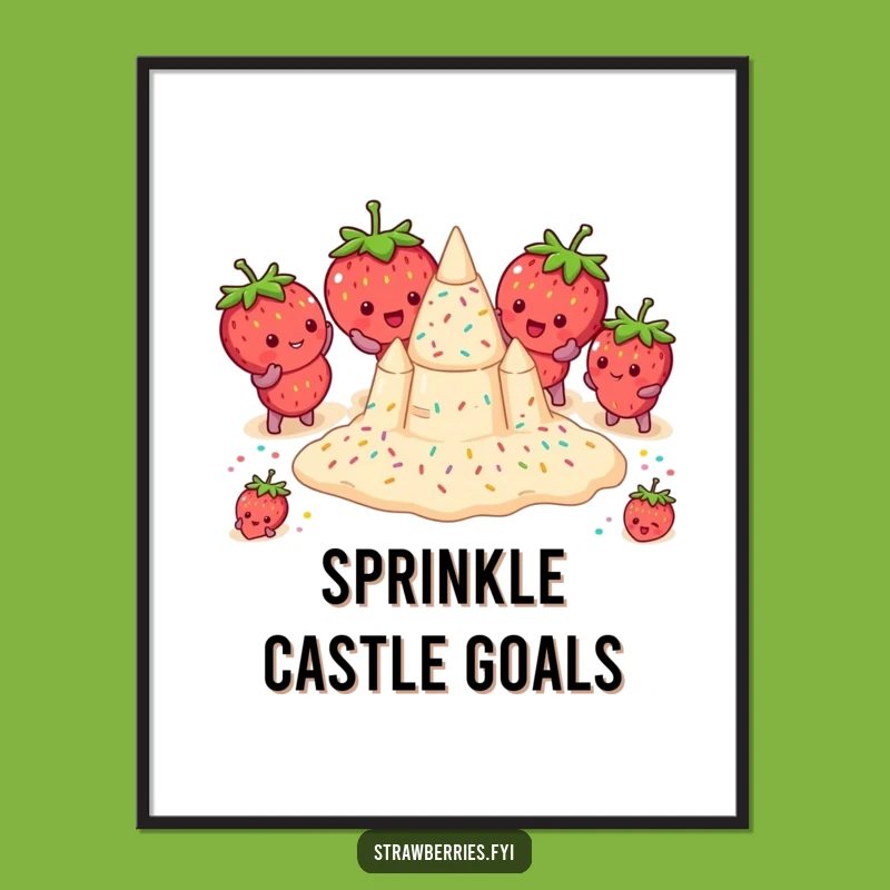 Funny Strawberry Sandcastle Poster - Charming Beach Art for Whimsical Decor