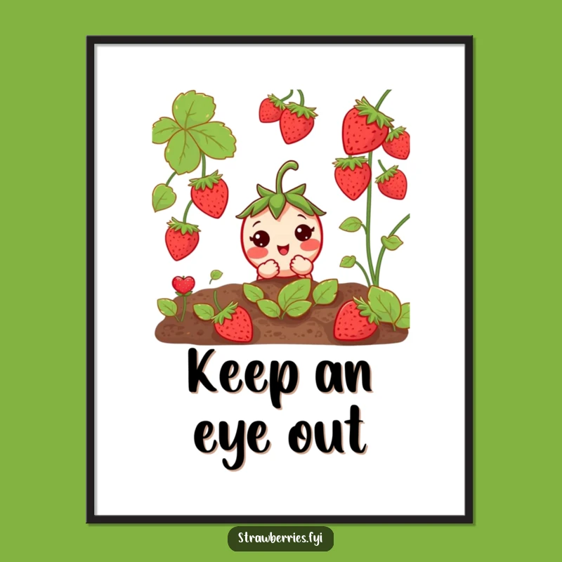 Funny Curious Strawberry Poster: Charming Garden Art for Your Walls