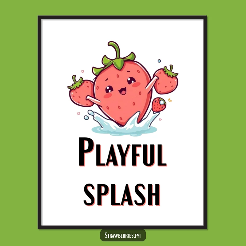 Funny Kawaii Strawberry Splash Poster - Playful Art for a Refreshing Space