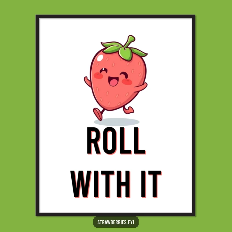 Funny Kawaii Strawberry Roll Poster: Sweet Joyful Art for Your Walls