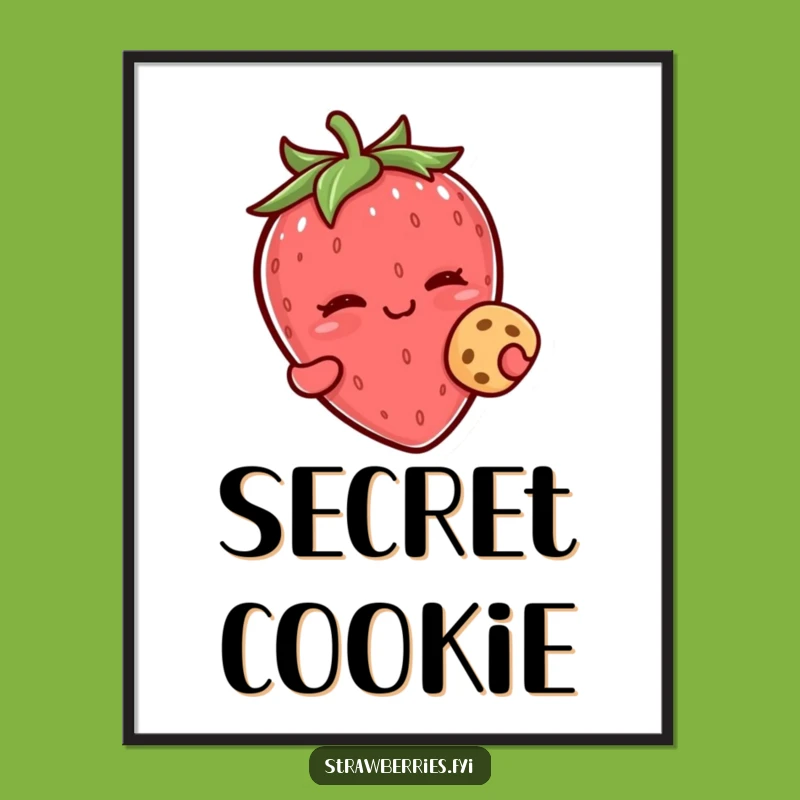 Funny Kawaii Strawberry Wink Cookie Poster - Cheeky Art for a Playful Space