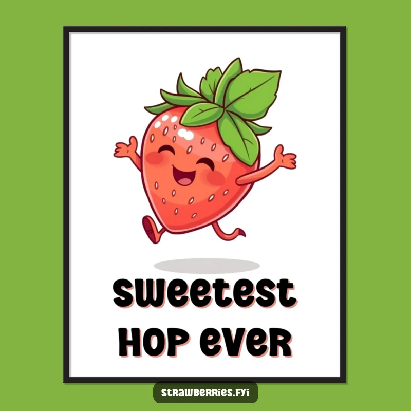 Funny Happy Strawberry Poster - Joyful Hop Art Print for Fruity Decor