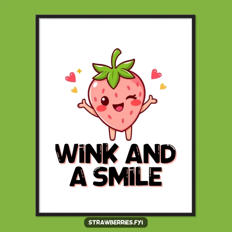 Funny Strawberry Poster: Victory Pose, Winking Decor Gift