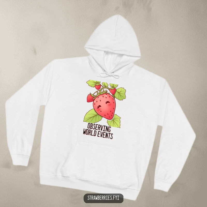Funny hoodie with a curious strawberry peeking out from a vine, a sweet and humorous design for the inquisitive.