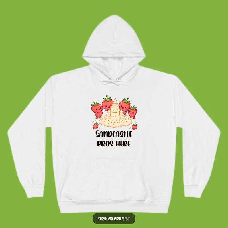 Cozy Funny Strawberry Sandcastle Hoodie - Warm & Humorous Beachy Vibes