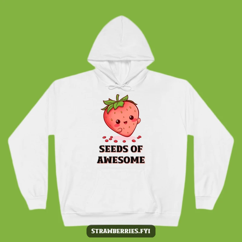 Cozy Funny Kawaii Strawberry Seed Flourish Hoodie, Whimsical Strawberry Gift