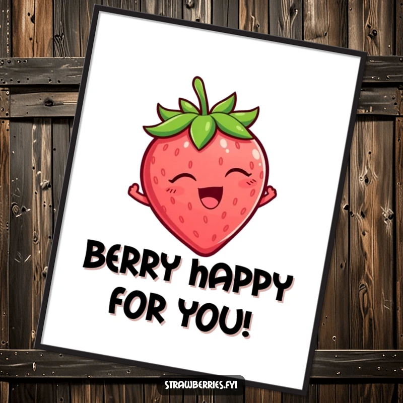 Free printable wall art of a hilarious tickled strawberry character wiggling with pure delight and infectious happiness.