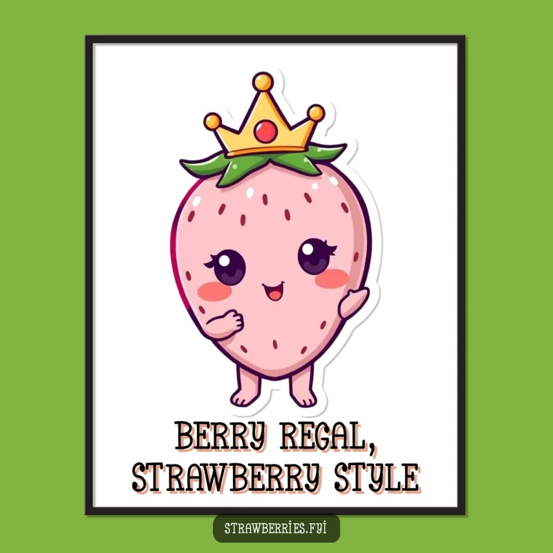 Funny Free Printable Wall Art: Regal Kawaii Strawberry Posing