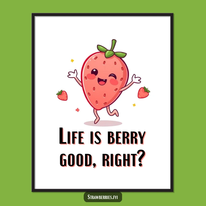 Free Printable Wall Art: Dancing Strawberry Whimsical Funny Downloadable Gift